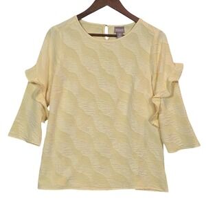 Chicos‎ Textured Ruffle Sleeve Top Small Blouse Yellow Romantic Feminine Casual